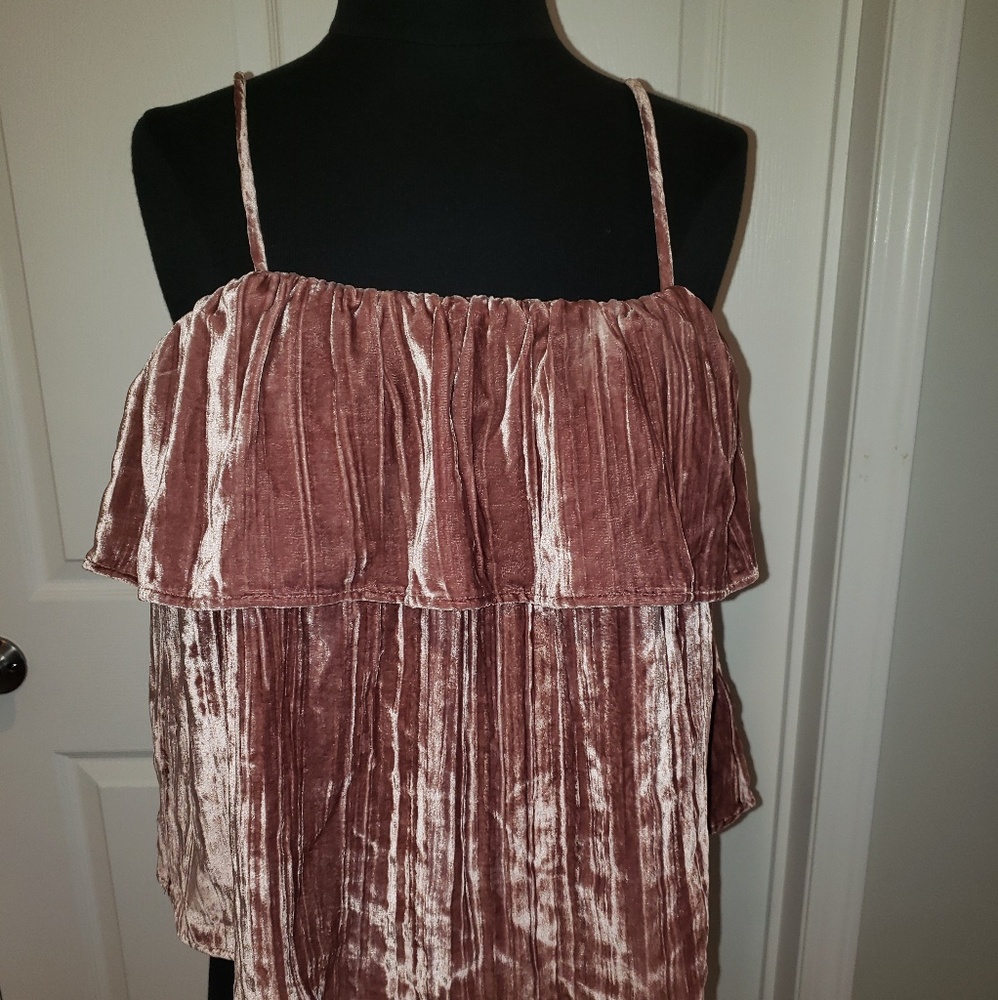 Pink velvet ruffle top